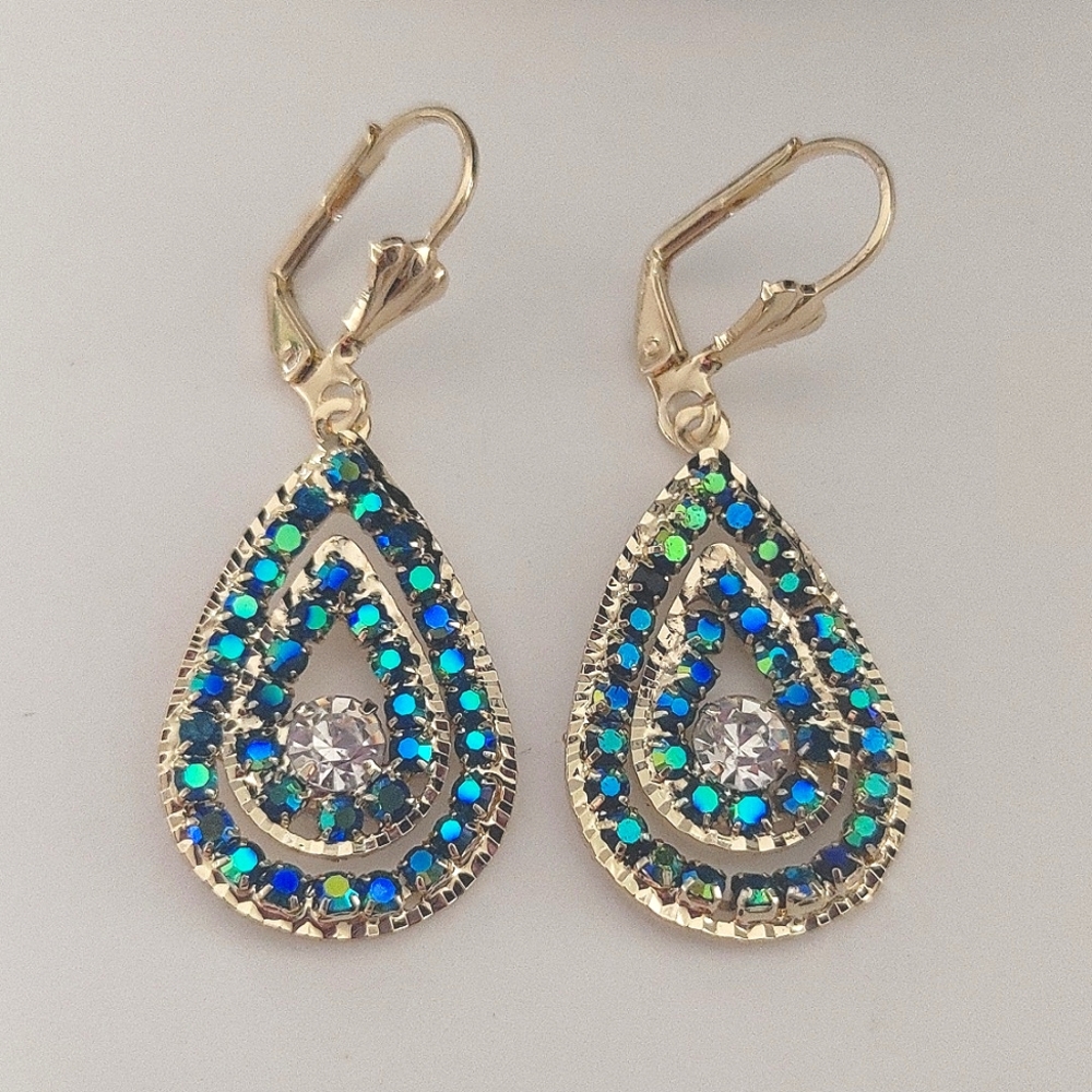 Gold Plated Rainbow Iridescent Teardrop Dangle Earrings